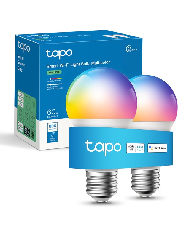 TP-Link Tapo L530E E27 2-pack - Älykäs Wi-Fi-LED-lamppu, Metalli, Valkoinen