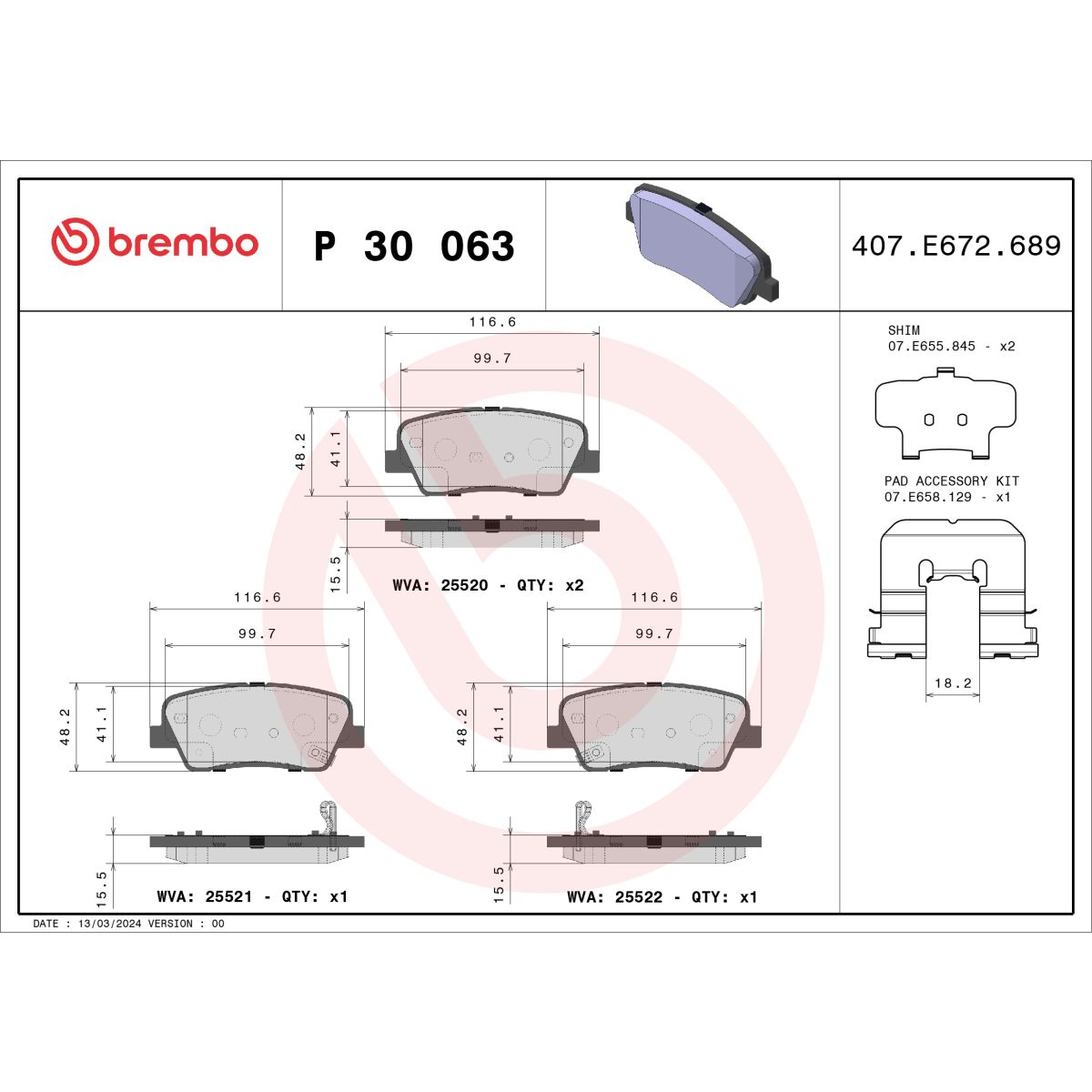 Jarrupalat, levyjarru BREMBO P 30 063