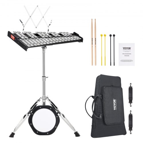 VEVOR 30 Note Glockenspiel Xylophone Bell Kit, Professional Percussion Instrument Set with Mallets, Drum Sticks, Music Stand, 203mm / 8" Practice Pad, Adjustable Stand and Carrying Bag for Students & Adults