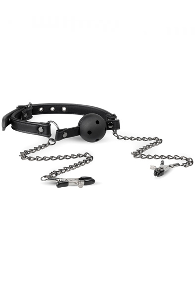 Easytoys Open Ball Gag With Nipple Clamps suukapula pallo