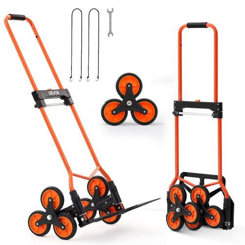 VEVOR Stair Climbing Cart, 54 kg Stair-Climbing Capacity, Portable Folding Trolley Cart with Telescoping Handle, 6 Wheels and 2 Bungee Cords, Stair Climber Dolly for Home, Groceries, Warehouse