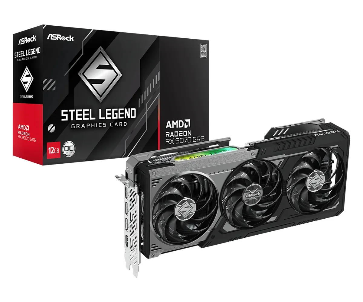 Asrock RX9070GRE SLD 12GO, Radeon RX 9070 GRE, 12 GB, GDDR6, 192 bittiä, 7680 x 4320 pikseliä, PCI Express x16 5.0