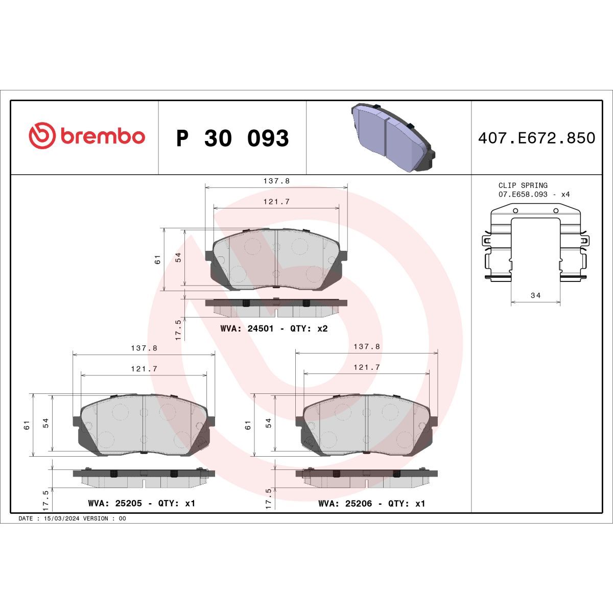 Jarrupalat, levyjarru BREMBO P 30 093