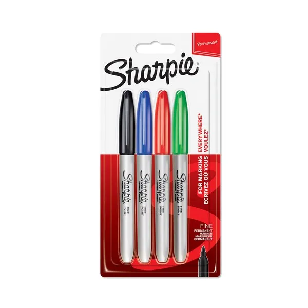 Sharpie -permanenttitussit | Kapea kärki | Lajitelma perusvärejä | 4 kpl