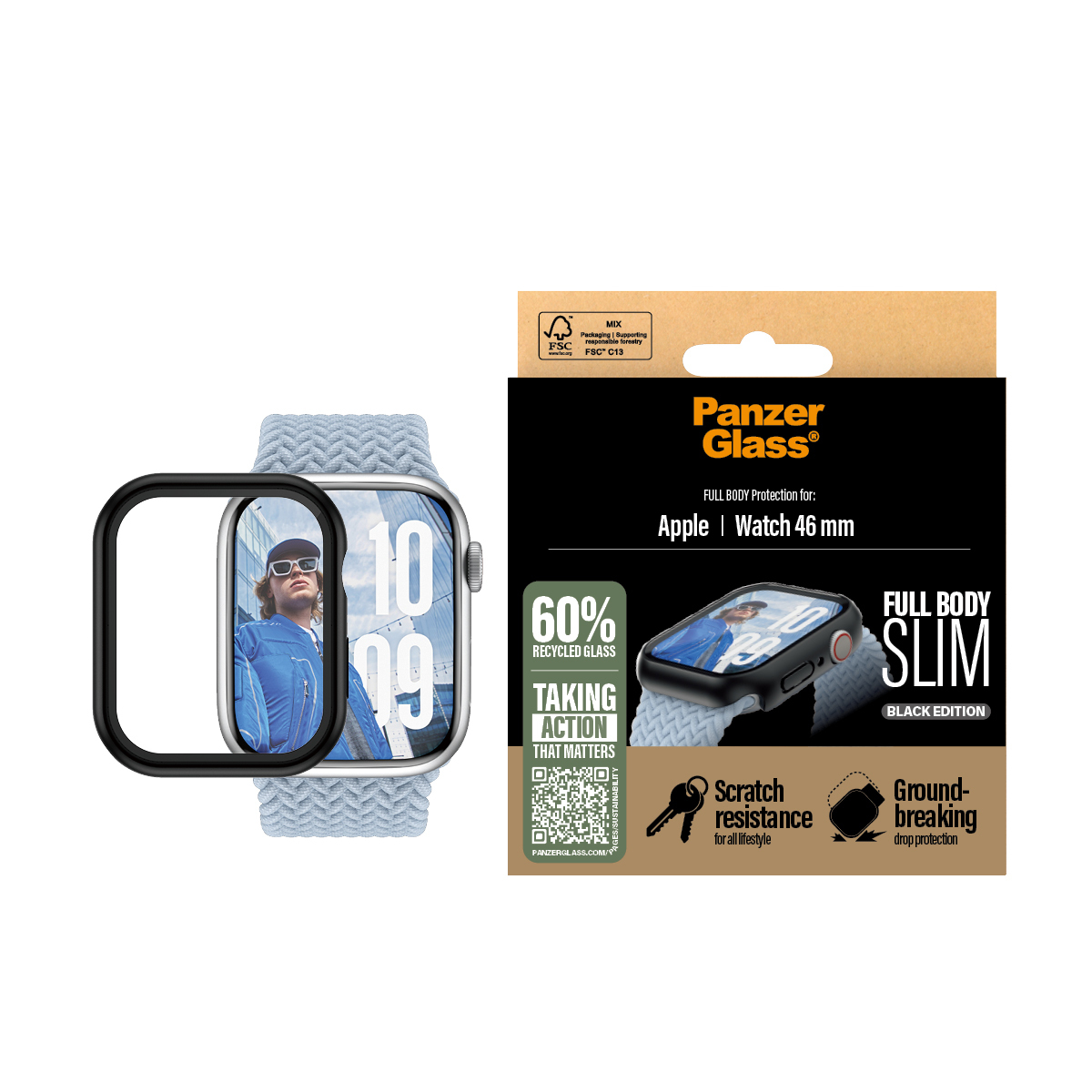 PanzerGlass Screen Protector Snappie Full Body Slim Black Apple Watch Series 10 | 46mm