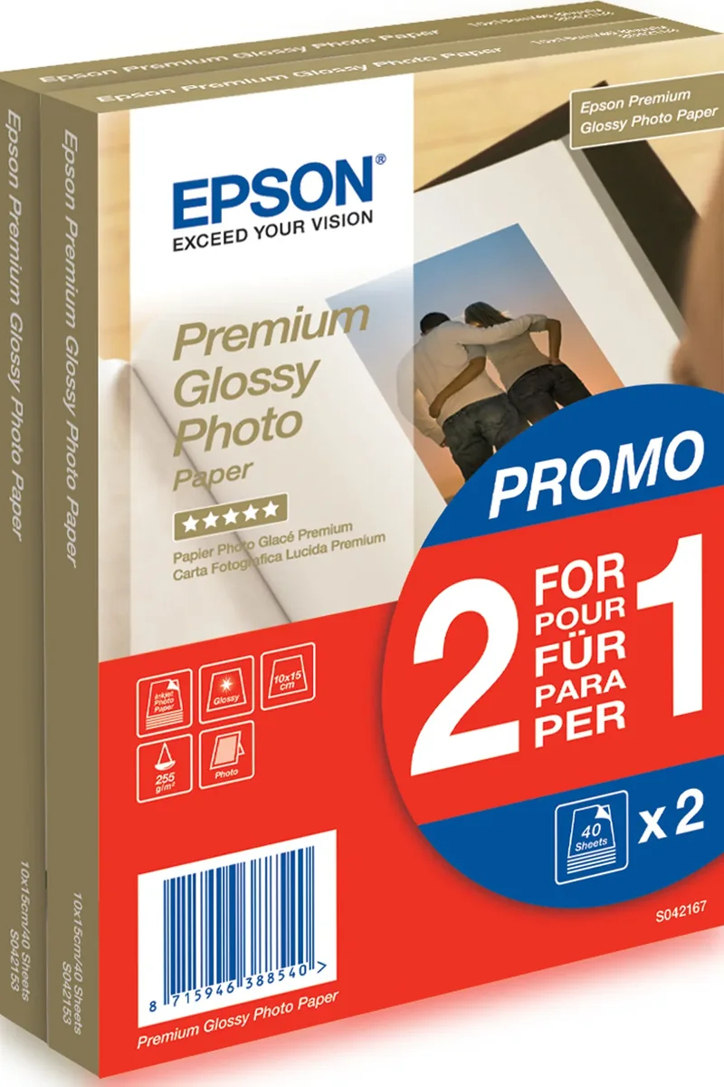 EPSON PREMIUM GLOSSY PHOTO PAPER 10X15, 255G, 80