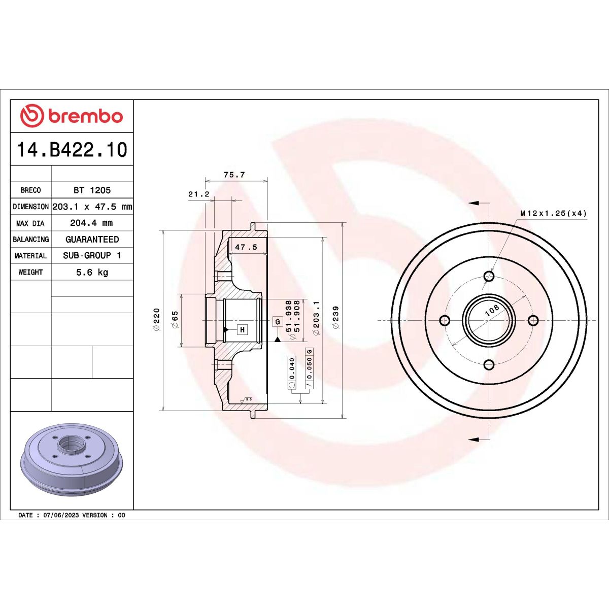 Jarrurumpu BREMBO 14.B422.10