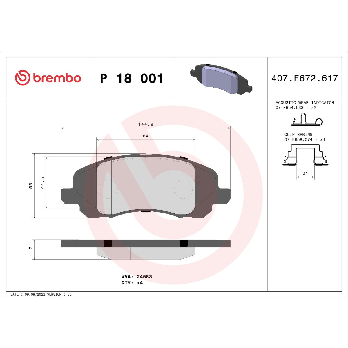 Jarrupalat, levyjarru BREMBO P 18 001