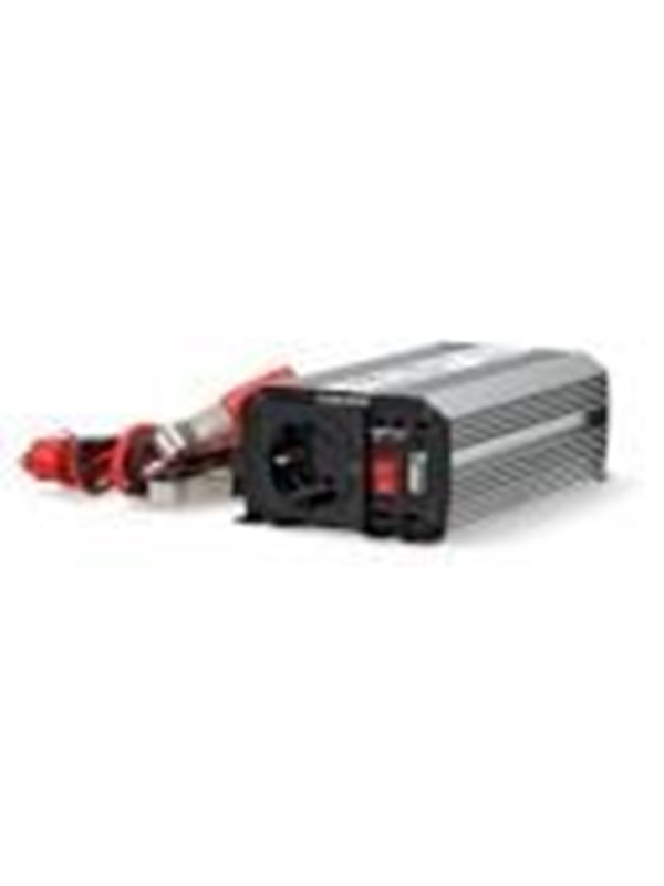 Nedis Invertteri Muunnettu Siniaalto | Tulojännite: 12 V DC | Laitteen lähtövirran liittimet: Type F (CEE 7/3) / USB-A | 230 V AC 50 Hz | 300 W | Lähtöliitännän huipputeho: 600 W | Paristokiinnikkeet + Tupakansytytin | Hopea