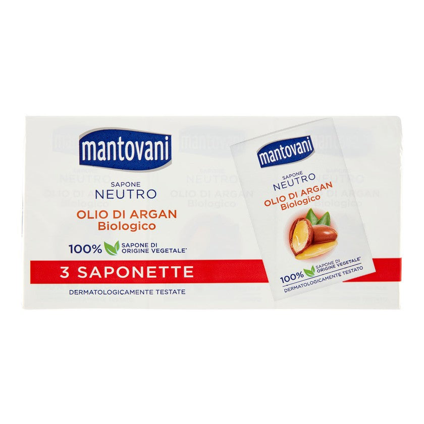 Mantovani Neutraali saippua, jossa on luomu arganöljyä 90 g 3 kappaletta