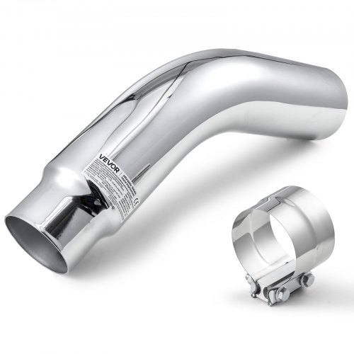 VEVOR Elbow Exhaust Tip, 101.6mm Inlet, 127mm Outlet, 584mm Overall Length, Chrome Turn Down Exhaust Tip with Clamp for Truck, Sedan, Sports Car, SUV, Chrome Structure for High Temperature Resistance