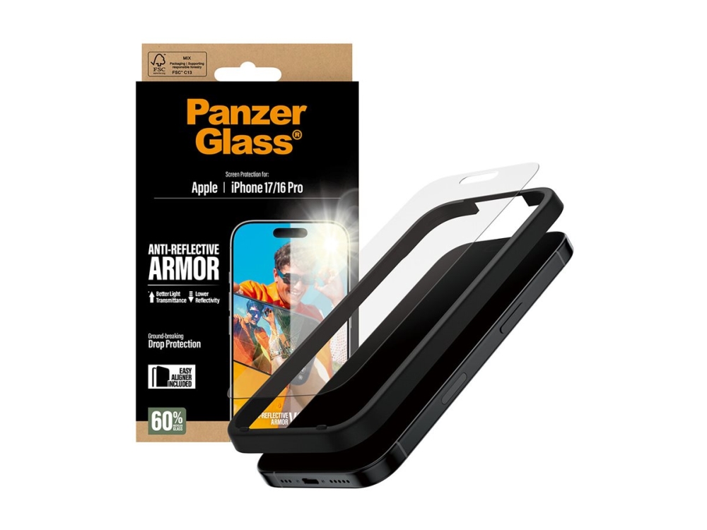 PanzerGlass Anti-Reflective Armor Screen Protector iPhone 17 | iPhone 16 Pro w. EasyAligner
