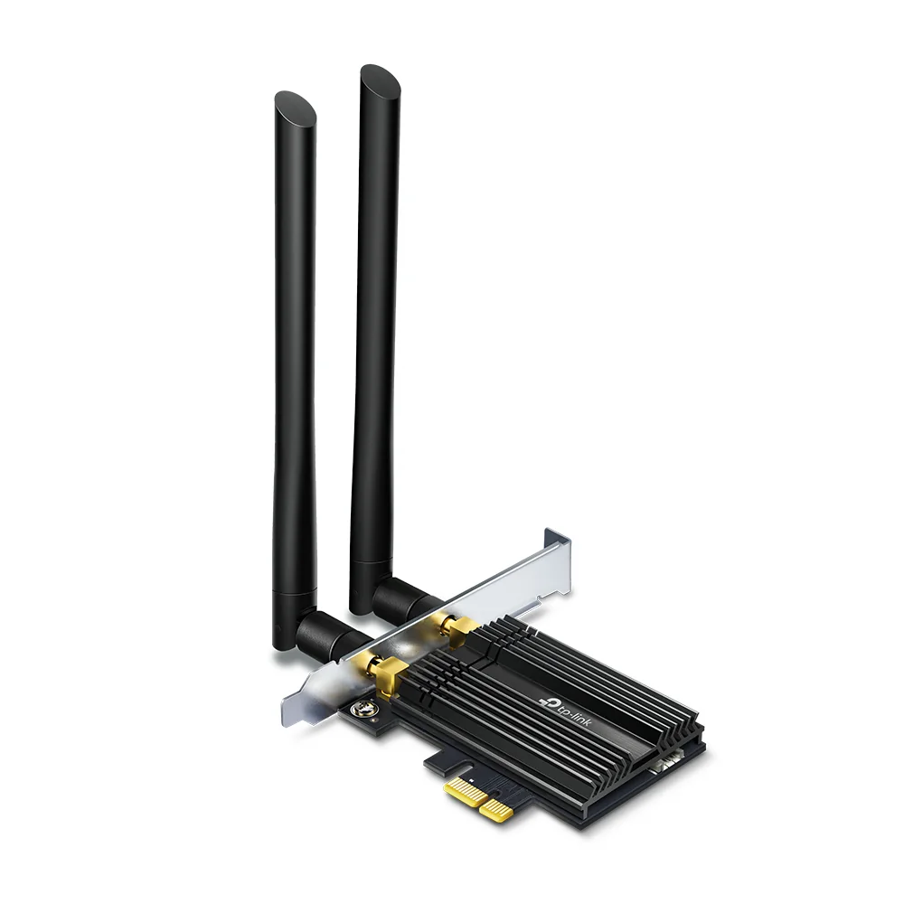 TP-Link Archer TX50E, Langaton, PCI Express, WLAN / Bluetooth, Wi-Fi 6 (802.11ax), 2402 Mbit/s, Musta, Metallinen