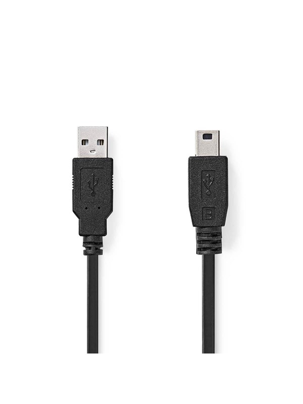 Nedis USB kaapeli | USB 2.0 | USB-A Uros | USB Mini-B 5 pin Uros | 2.5 W | 480 Mbps | Niklattu | 3.00 m | Pyöreä | PVC | Musta | Label
