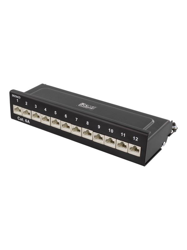 Deltaco ELiitospaikka 12xRJ45 Cat6a seinäkiinnitteinen