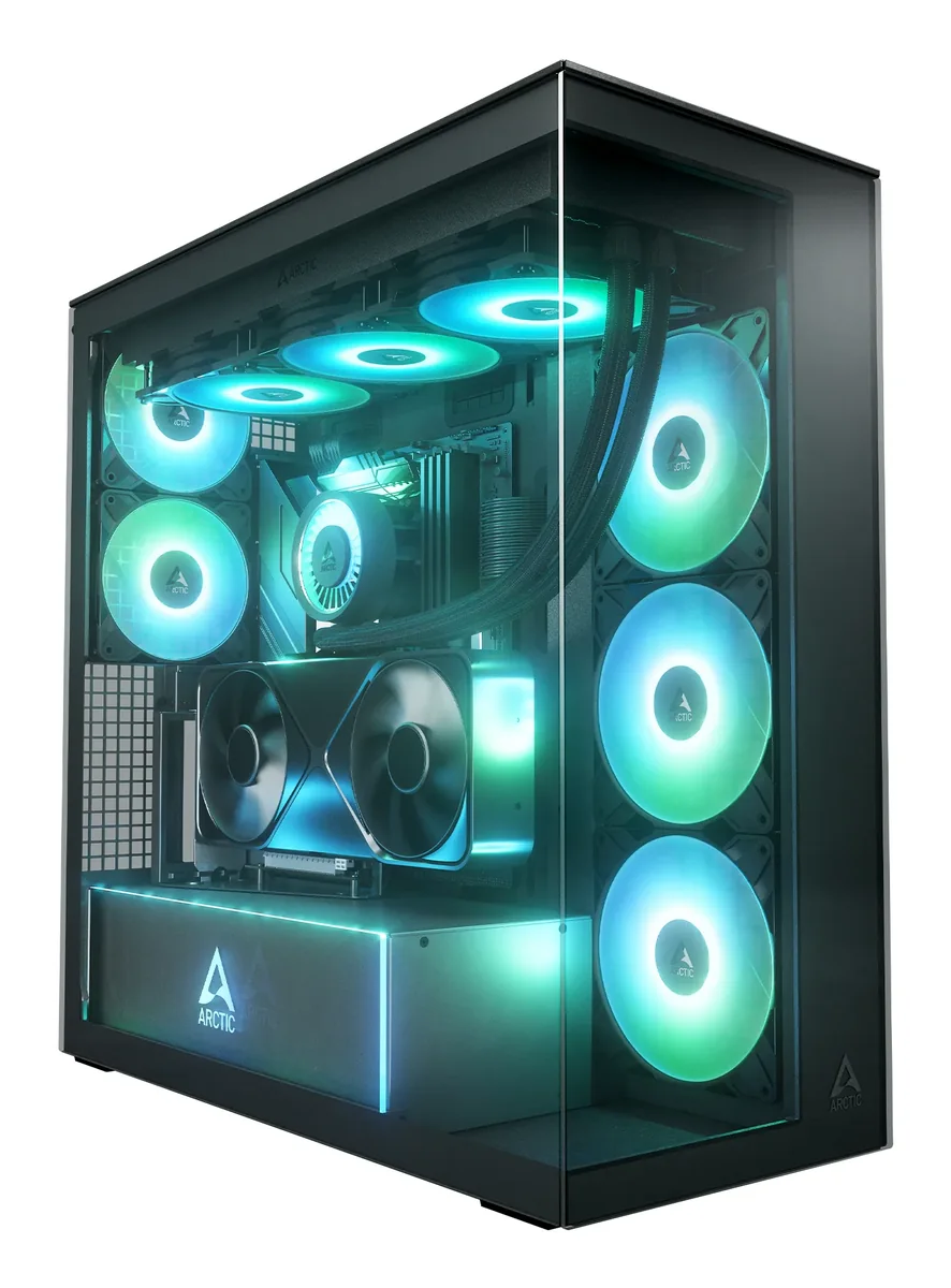 Arctic Xtender VG E-ATX -miditornikotelo ikkunalla ja RGB-valaistuksella, musta