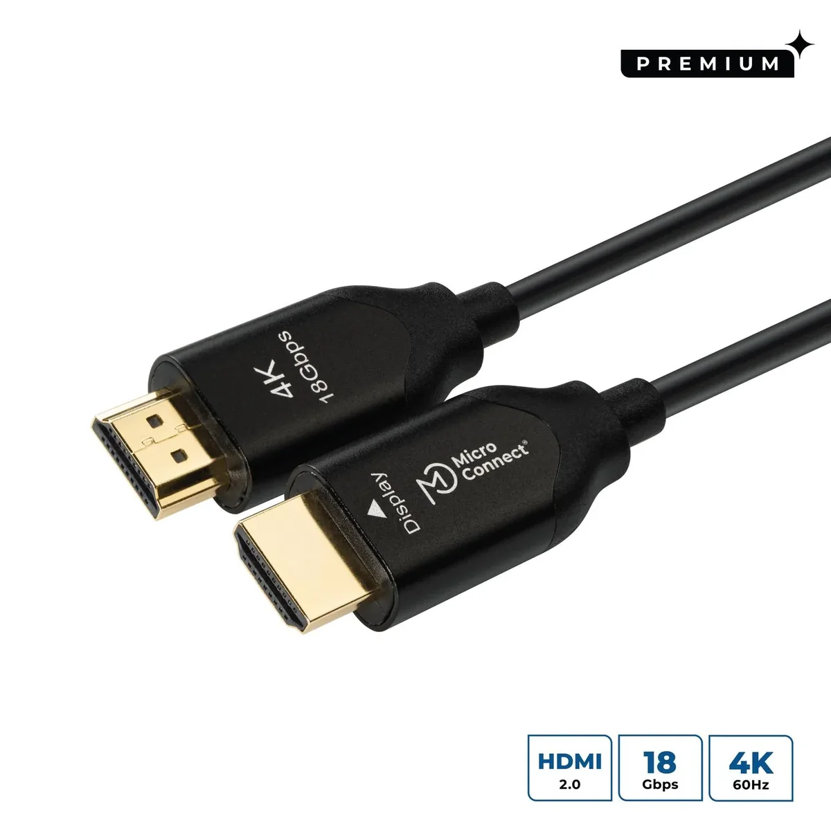 MicroConnect Premium High Speed Active Optical HDMI 2.0 -kaapeli, jossa Ethernet, 40 m, musta