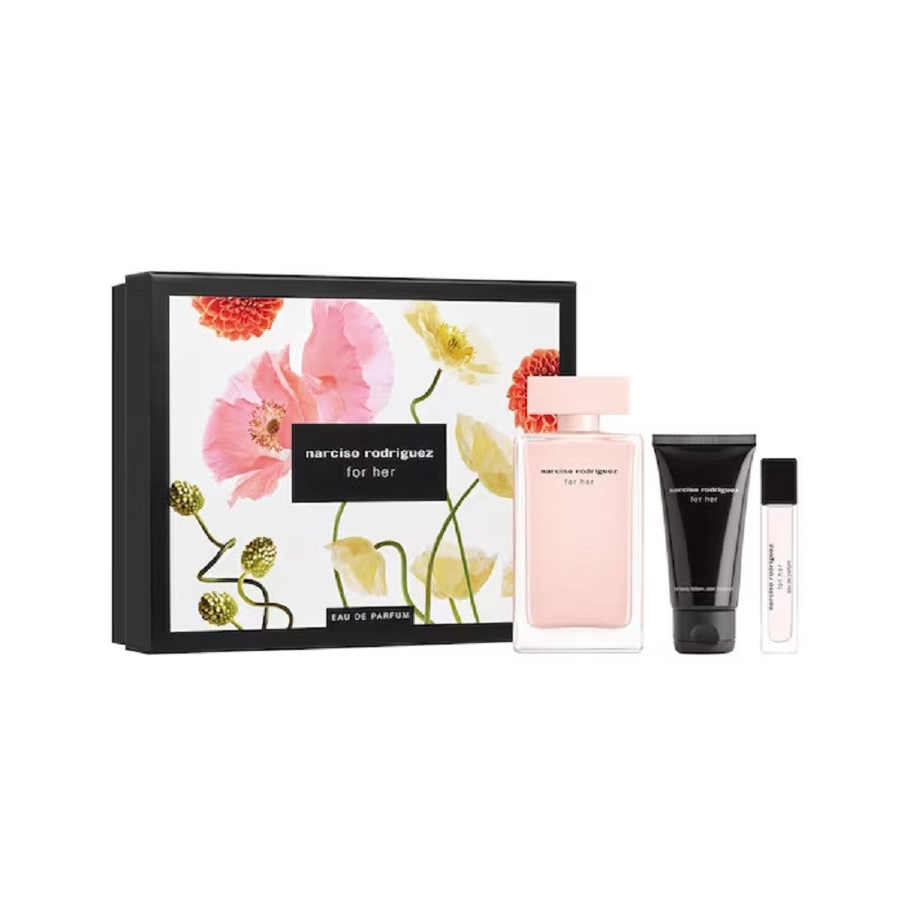 Narciso Rodriguez Narciso Rodriguez for Her lahjasetti EDP 100 ml, vartalovoide 50 ml, miniatyyri EDP 10 ml