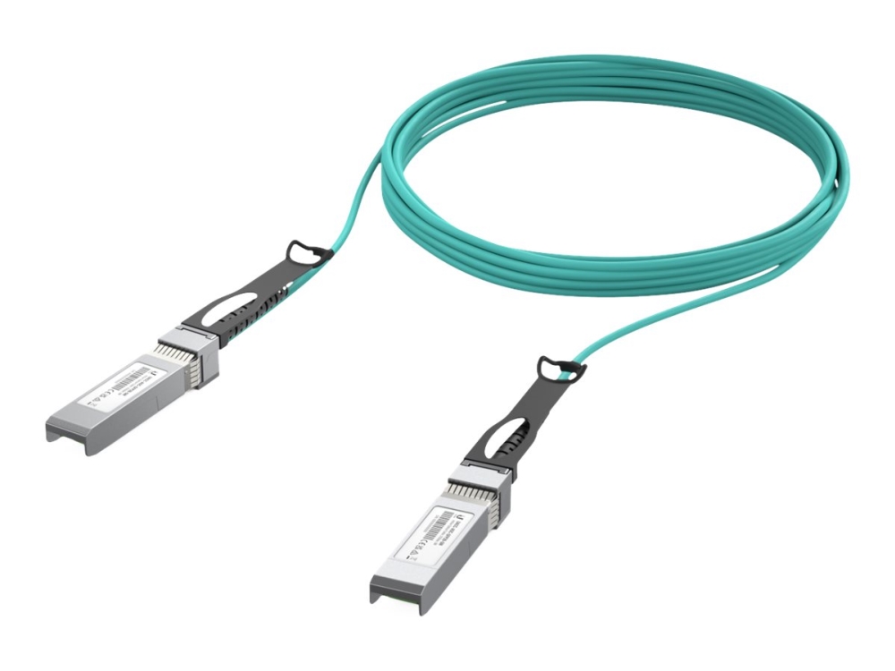 Ubiquiti - 10GBase-AOC direct attach kaapeli - SFP+ til SFP+ - 5 m. - 3 mm - fiberoptik - Aktiivinen optinen kaapeli (AOC) - akvamarina