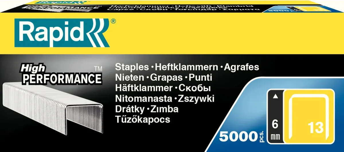 Rapid 11830700, Niittipakkaus, 6 mm, 5000 niitit, Kiinnitys, Etiketöinti, Galvanoitu teräs, Hopea