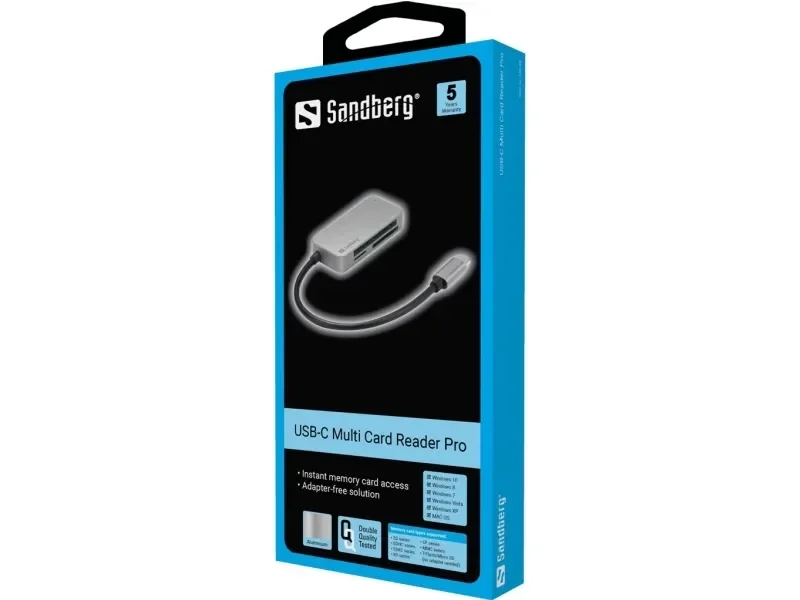 Sandberg USB-C Multi Card Reader Pro - kortinlukija (CF, microSD, MMC, SD, SDHC, SDXC, TransFlash) - USB-C