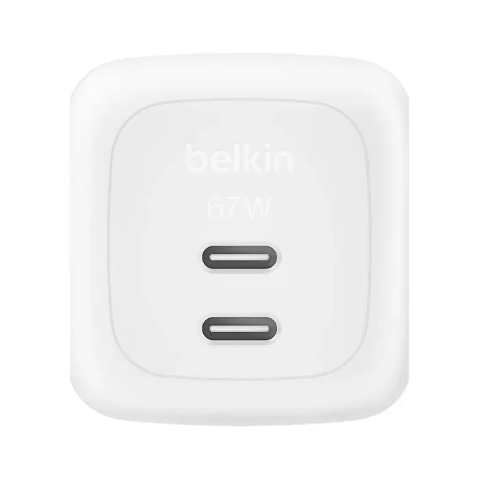 Belkin BoostCharge Pro Dual USB-C GaN 67W - Seinälaturi, Valkoinen