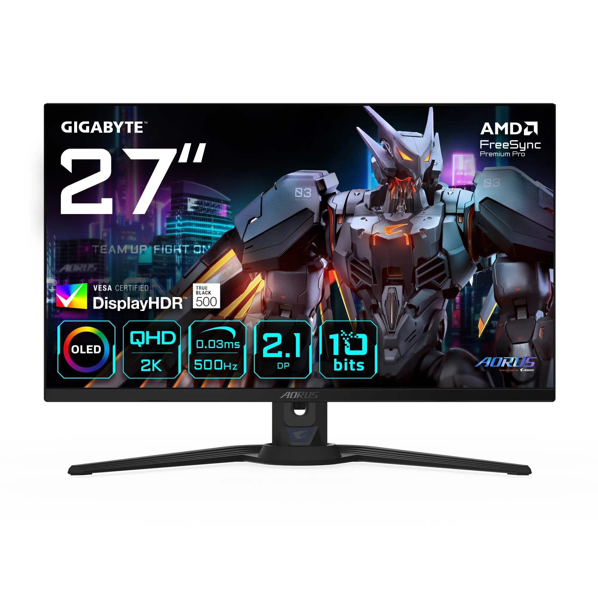 27" GIGABYTE AORUS FO27Q5P - 2560x1440 (QHD) - 500Hz - OLED - 18W USB-C - KVM switch