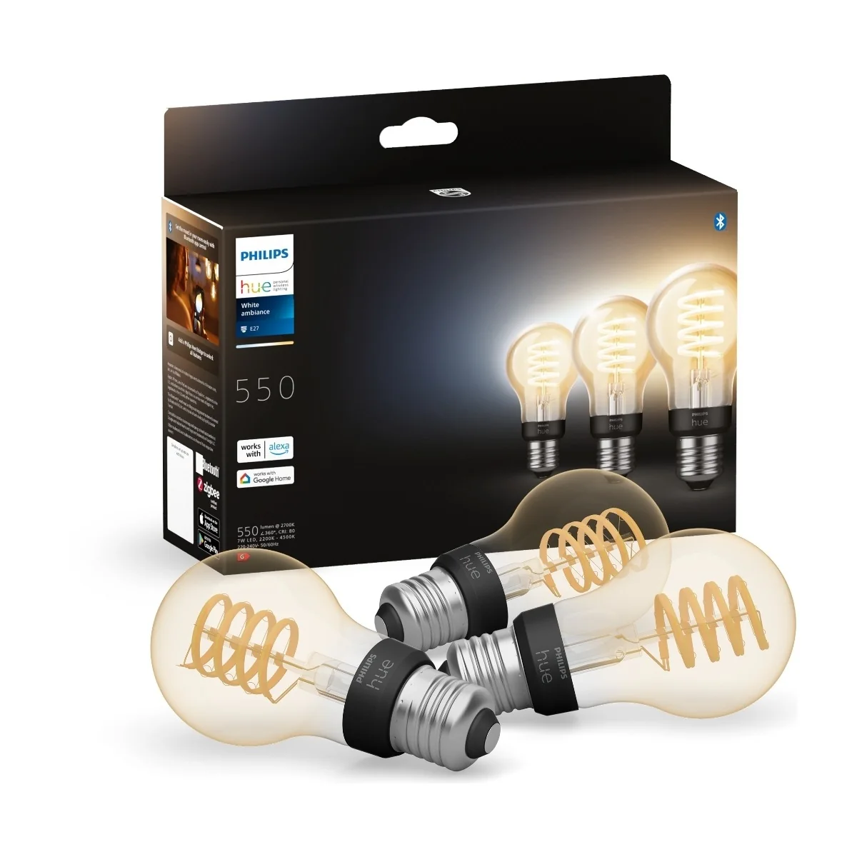 Philips Hue Valkoinen Ambiance Filament A60 E27 Standard - 3-Pack