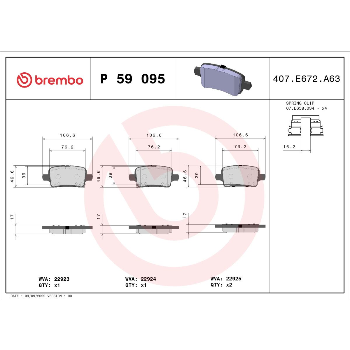 Jarrupalat, levyjarru BREMBO P 59 095