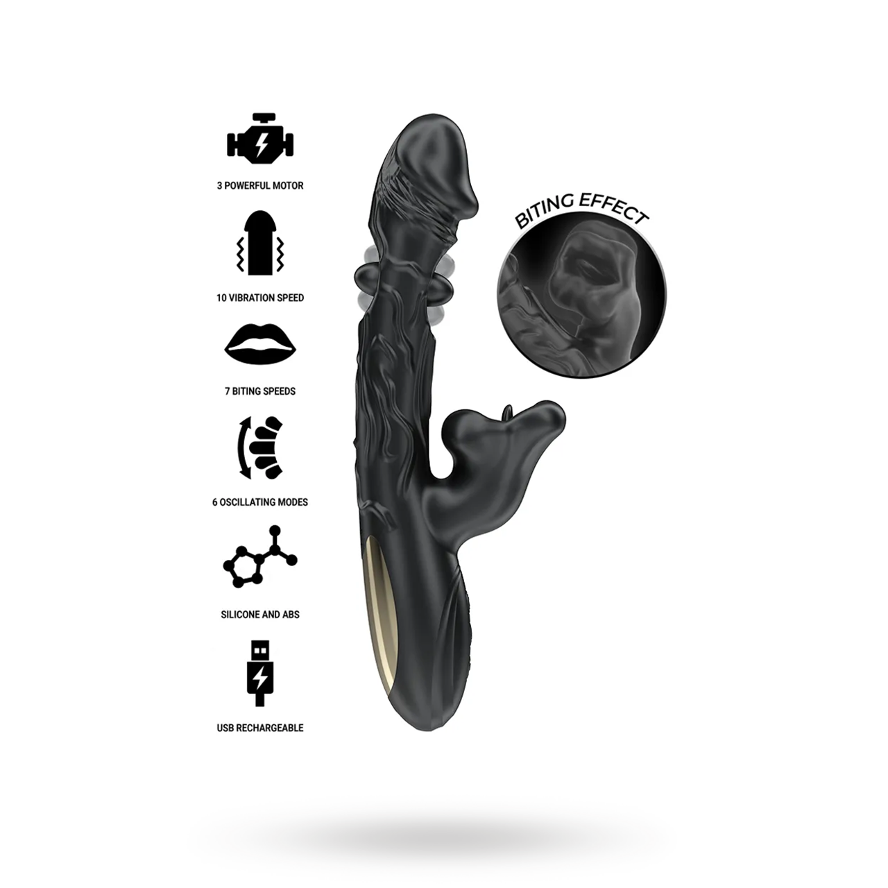 Vibrator & Clitoris Stimulator With Biting & Rotation Rabbit-vibraattori pyörivällä kielellä