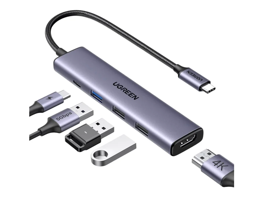UGREEN 5-in-1 USB-C to 1*USB.3.0+2*USB.2.0+HDMI Hub with USB-C Power Supply