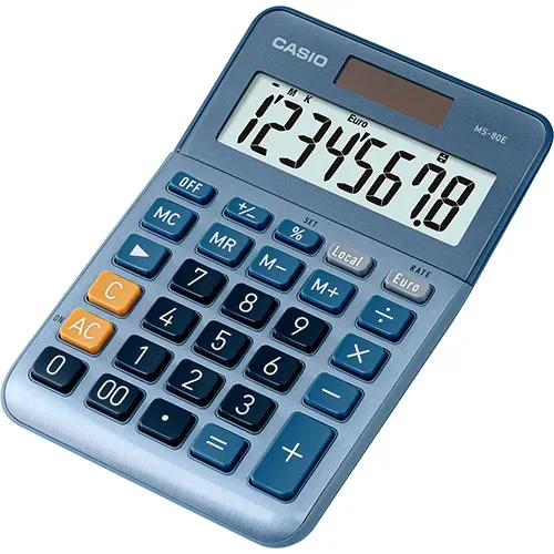 Casio MS-80E, Tasku, Talouslaskin, 8 lukua, Akku/Aurinko, Sininen