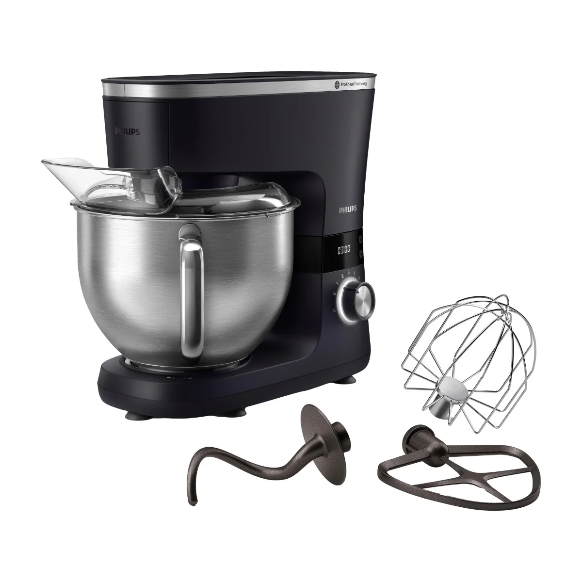 Philips Series 7000 Yleiskone, 5,5 L, Musta, Painikkeet, Rotaatio, Vaivaus, Vaivaus, Sekoitus, Ruostumaton teräs, Muovi, Metalli