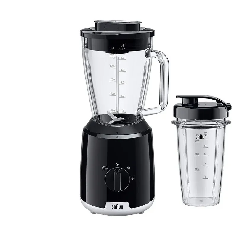 Braun JB1051BK Household PowerBlend 1 -telinesekoitin, jossa 1,5 litran lasinen sekoituskannu ja to-go-kuppi, keittiöväline pilkkomiseen, soseuttamiseen ja sekoittamiseen, jäänmurskaustoiminto, 2 nopeutta, musta (JB1051)