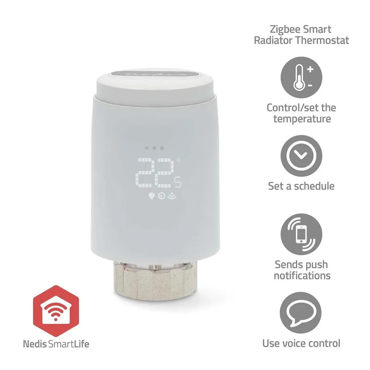 Nedis ZBHTR20WT, Digitaalinen lämpömittari, Room, ZigBee, 2480 MHz, Valkoinen, IP21