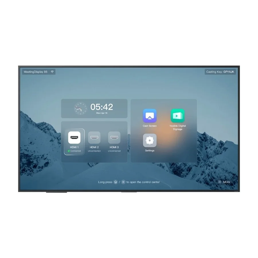 Yealink MeetingDisplay 86'''', 165,1 cm (65), IPS, 3840 x 2160 pikseliä, 500 cd/m², 1200:1, 600 x 400 mm