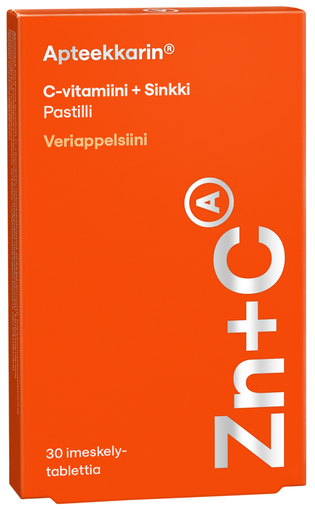 Apteekkarin C+ Sinkki pastilli veriappelsiini 30 KPL