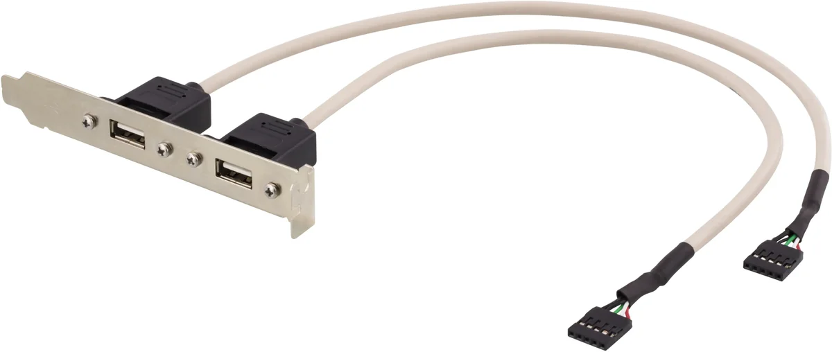 Deltaco USB-1 sisäinen USB 2.0 -kaapeli, 2x5-nastainen IDC naaras - 2x USB-A naaras, 30 cm
