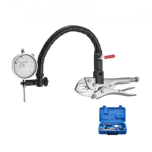 VEVOR Dial Test Indicator with 360° Flexible Arm and 360° Locking Pliers, 0.03 mm Accuracy, 0-25.4mm Range, Professional for Machine Set-Up, Narrow Area Measurement, Storage Case