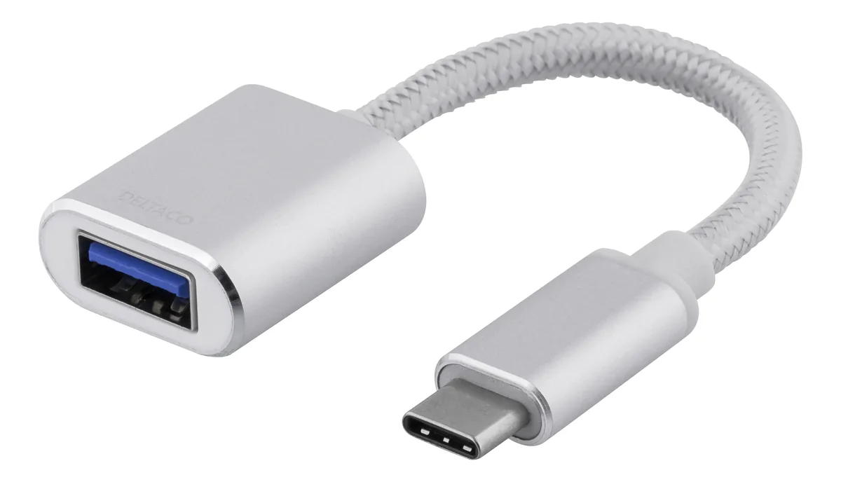 DELTACO USBC-1278 - USB-C - USB-A OTG-sovitin, hopea