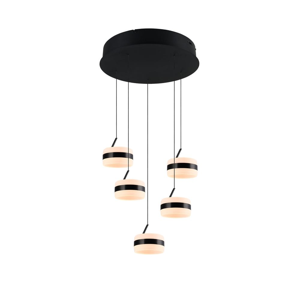 LED-riippuvalaisin Dios, musta, Ø 45 cm, CCT, 5-lamppuinen.