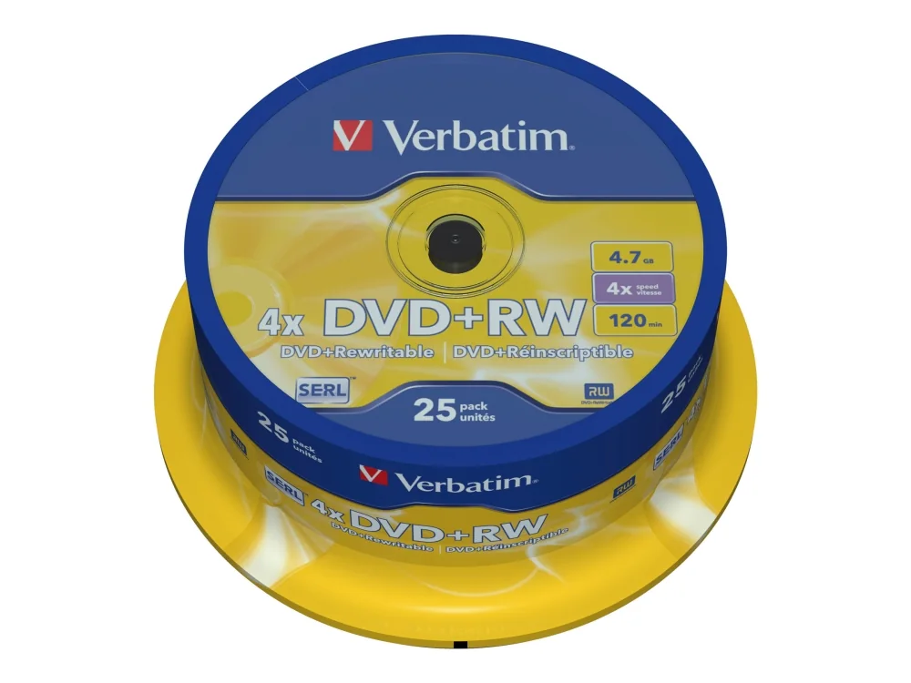 Verbatim DVD+RW Matt Silver, DVD+RW, 120 mm, Akseli, 25 kpl, 4,7 GB