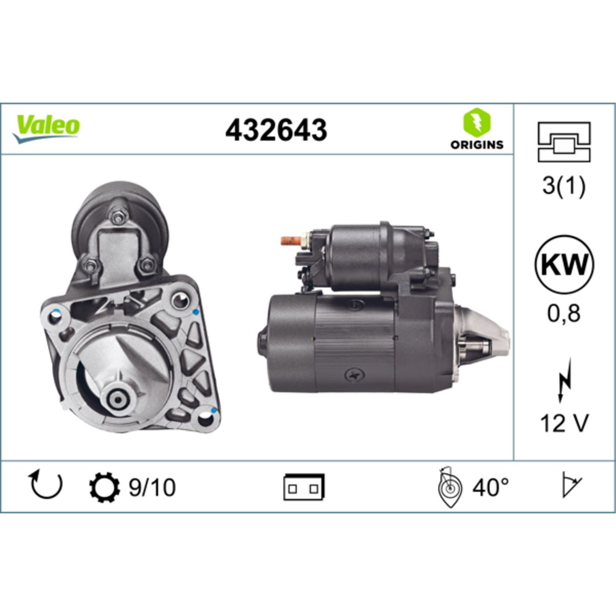 Käynnistysmoottori VALEO 432643