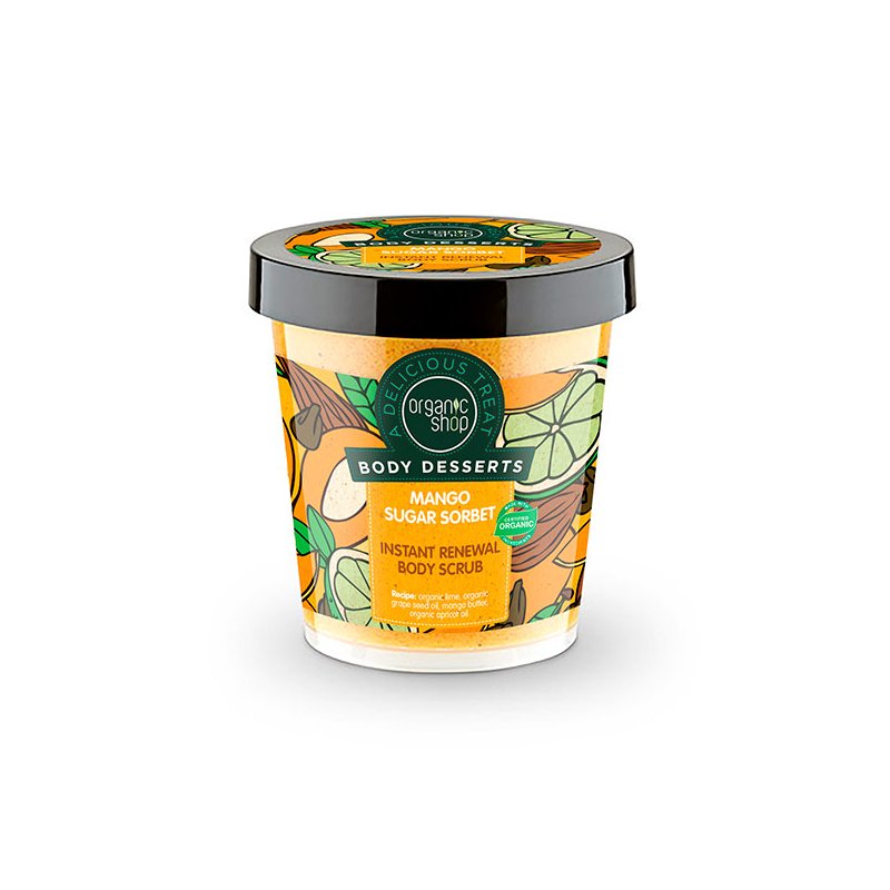 Antioksidanttinen kuorinta vartalolle Organic Shop Body Desserts Mango Sugar Sorbet 450 ml