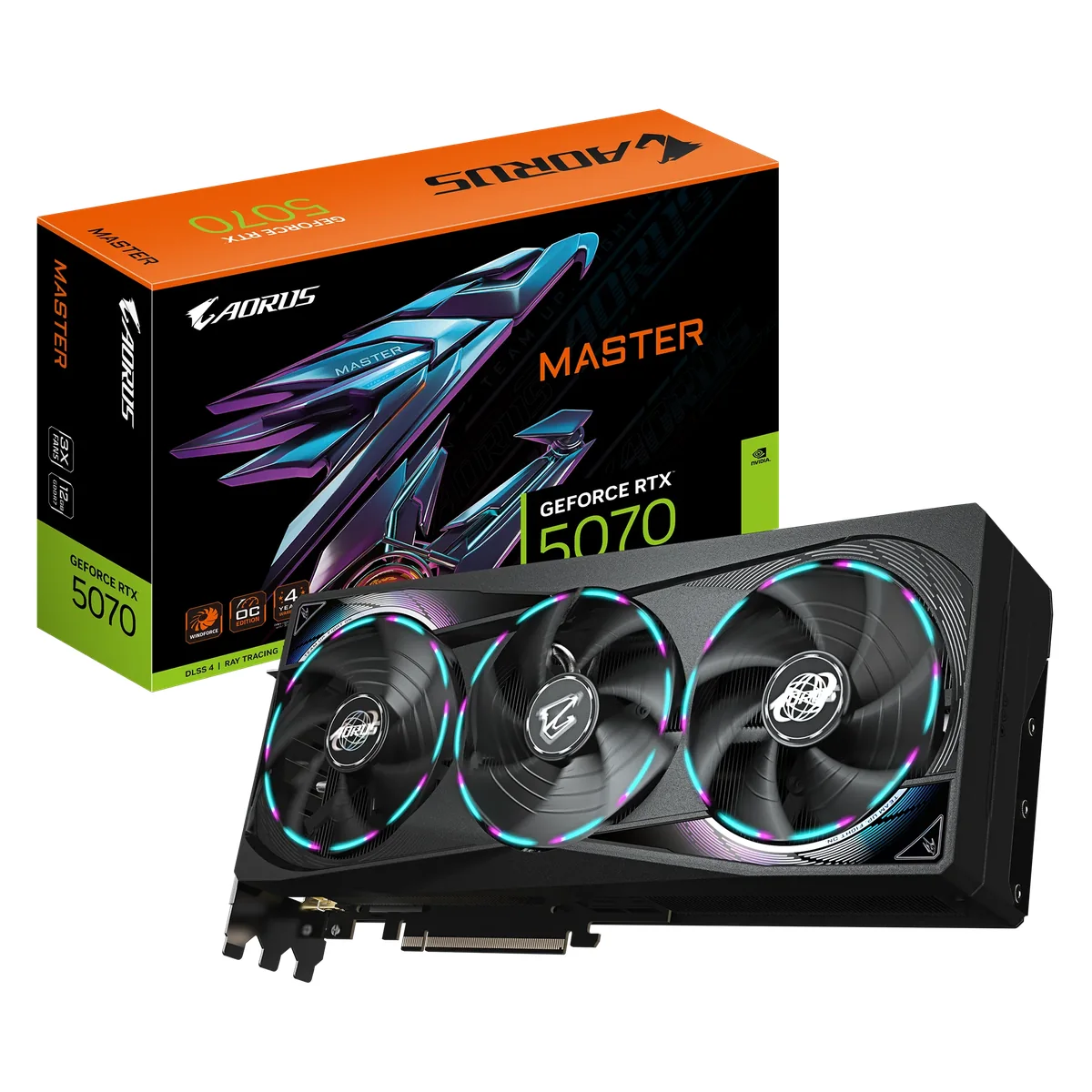 GIGABYTE AORUS GeForce RTX 5070 MASTER 12G, GeForce RTX 5070, 12 GB, GDDR7, 192 bittiä, 7680 x 4320 pikseliä, PCI Express x16 5.0