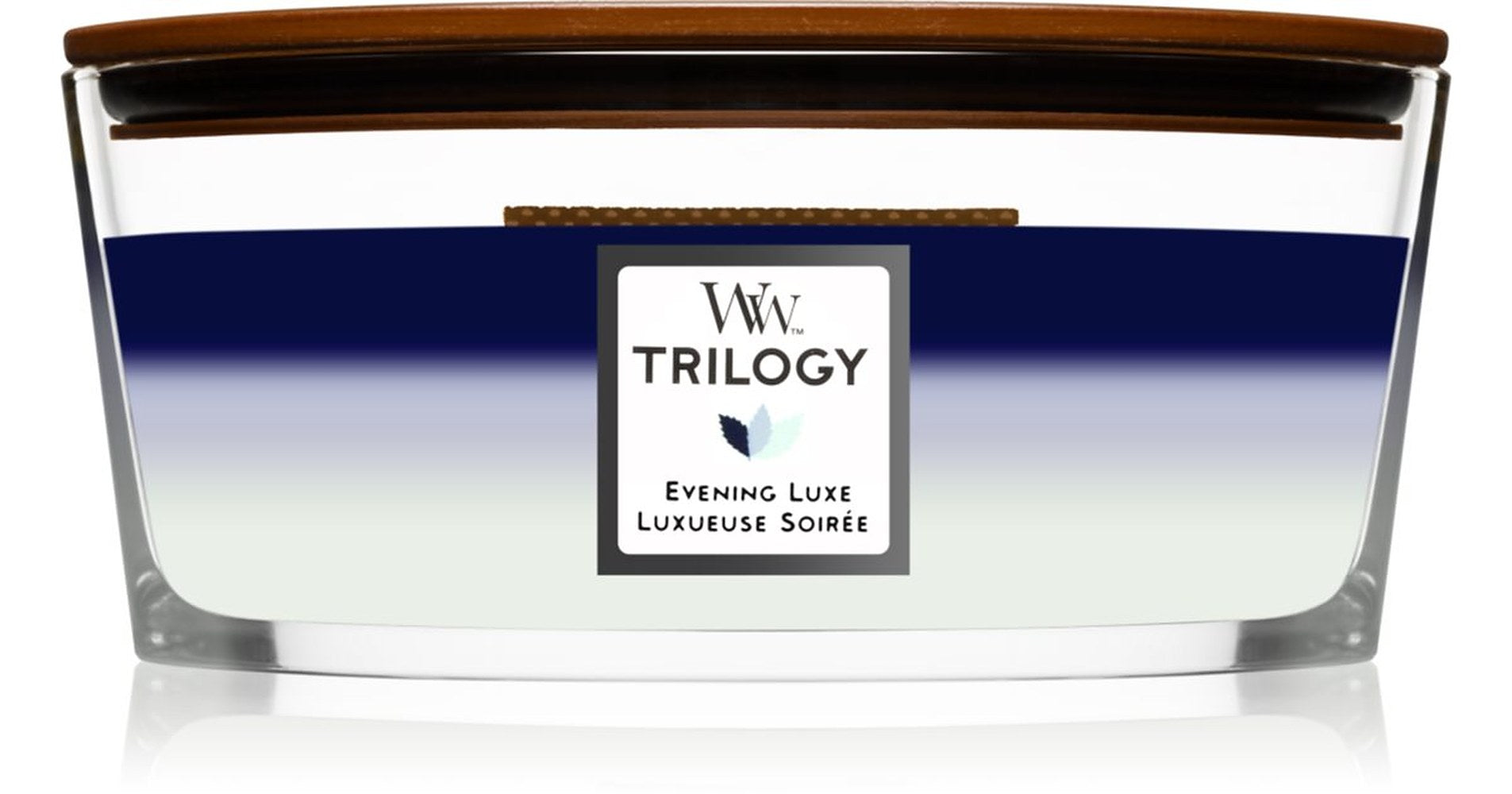 Woodwick Trilogy Evening Luxe tuoksukynttilä puukytkimellä (hearthwick) 453,6 g