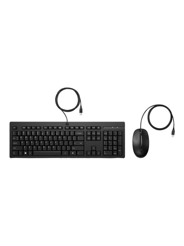 HP 225 -langallinen hiiri- ja näppäimistöyhdistelmä, Täysikokoinen (100 %), Langallinen, USB, musta, Sisältää hiiren
