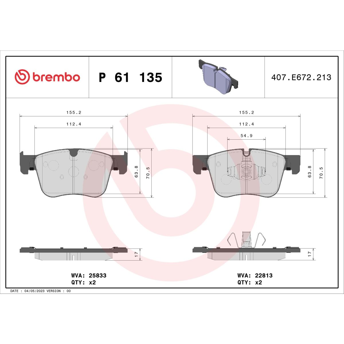 Jarrupalat, levyjarru BREMBO P 61 135