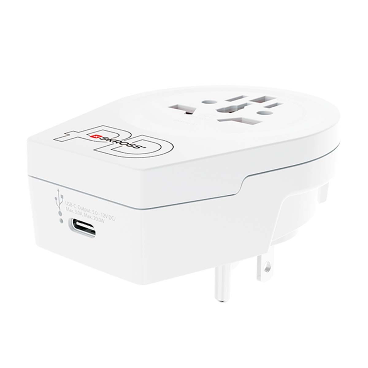 SKROSS World Adapter - World to USA USB-CTM PD för alla jordade och ojordade enheter (2- och 3-poliga), med integrerad, ultrasnabb USB-CTM-laddare (Power Delivery)