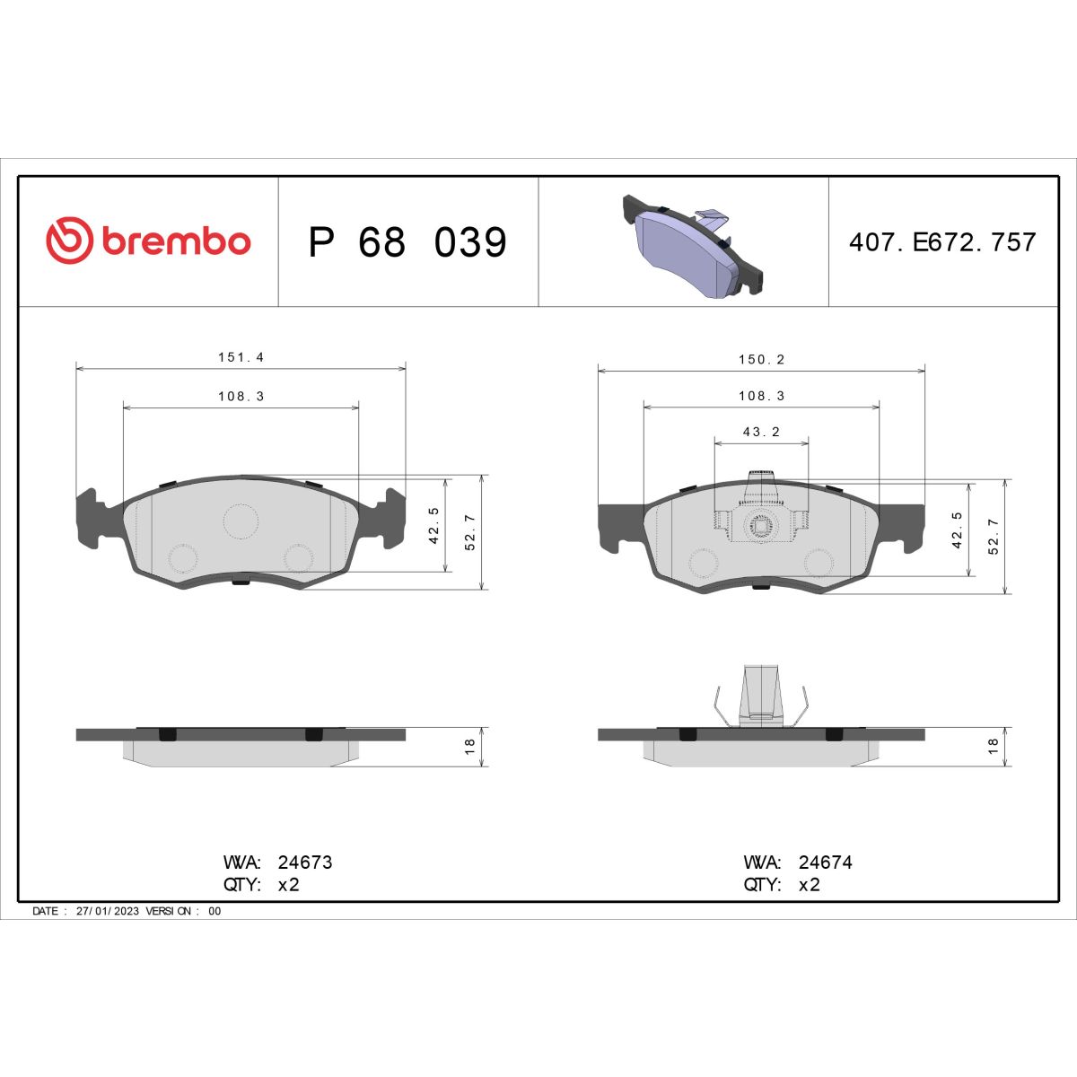 Jarrupalat, levyjarru BREMBO P 68 039